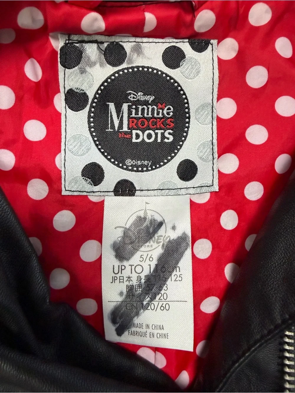 Disney Store Minnie Mouse Girls Faux Leather Moto Jacket Size 5/6 Black Studded